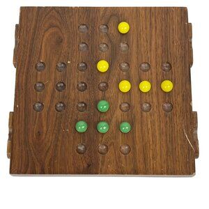 Vintage Woodcraft Wooden Solitaire Board Game with Marbles